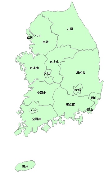 図 韓国の行政区分別地図