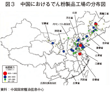 図3 中国におけるでん粉製造工場の分布図