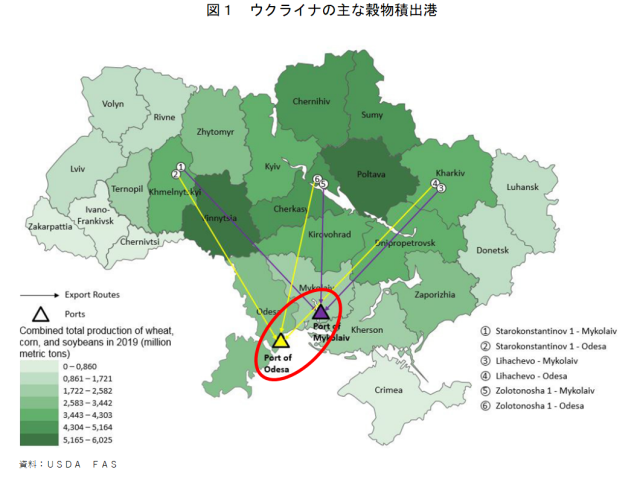図1　ウクライナの主な穀物積出港