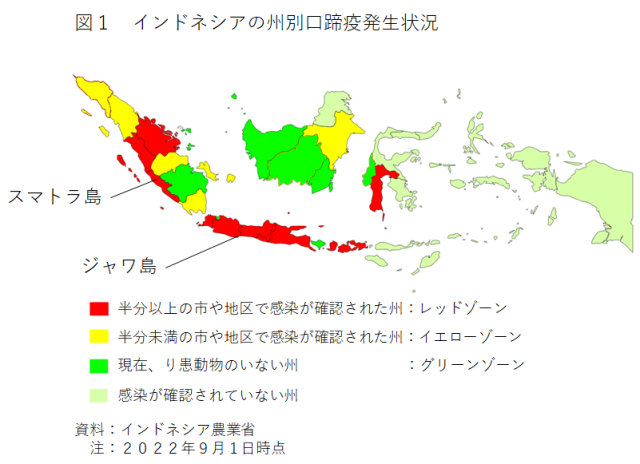 図1　インドネシアの州別口蹄疫発生状況